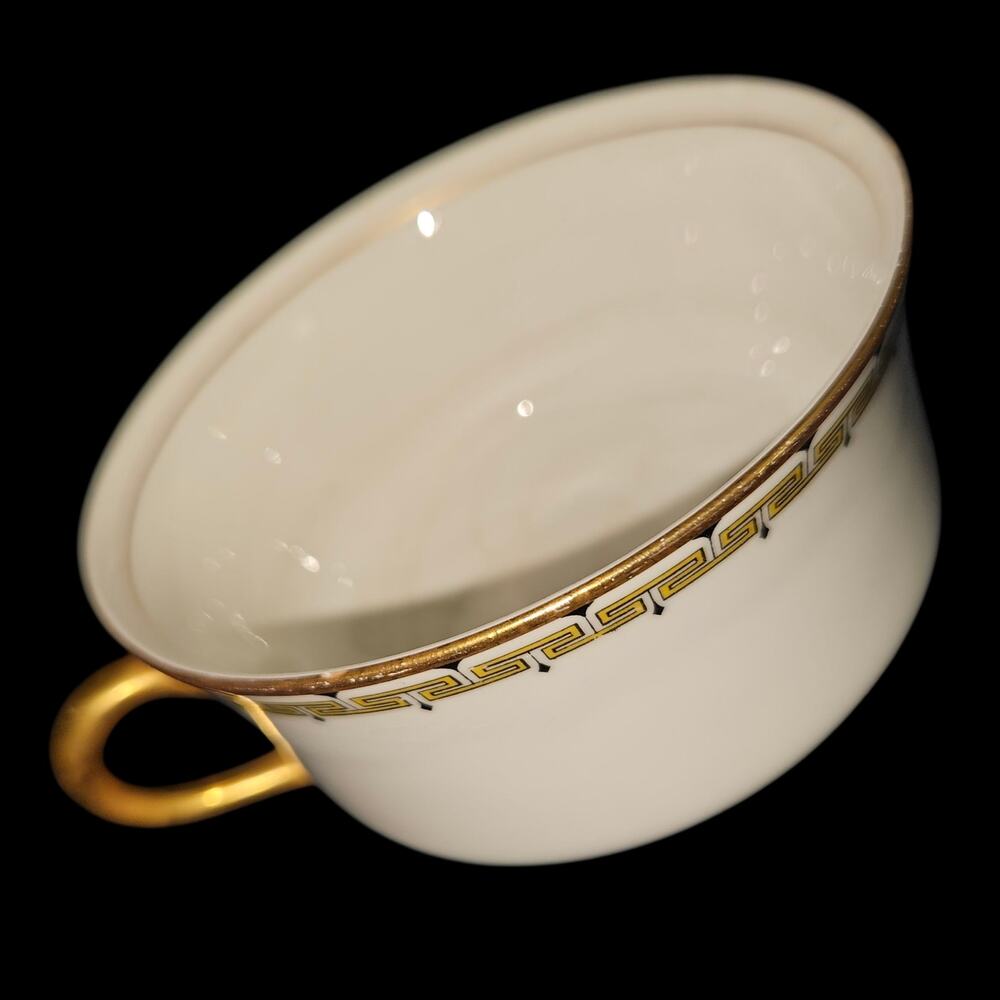 Set of 4 Cleveland China USA Greek Key Tea Cups 18K Gold Trim Vintage